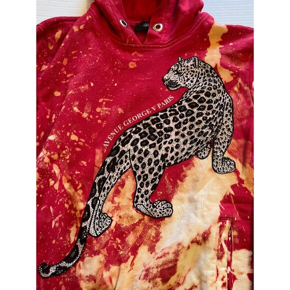 Avenue George V Paris men’s Red bleach art Leopard Hooded Sweatshirt S hoodie - Picture 6 of 16